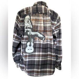 Upcycled Dolly Parton Flannel Plaid Shirt